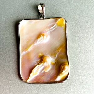 Blister Pearls Mother Of Pearl Shell Rectangle Pendant With Sterling Sil…